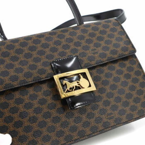 Celine Macadam Shoulder Bag Leather Black Brown - Picture 9 of 9